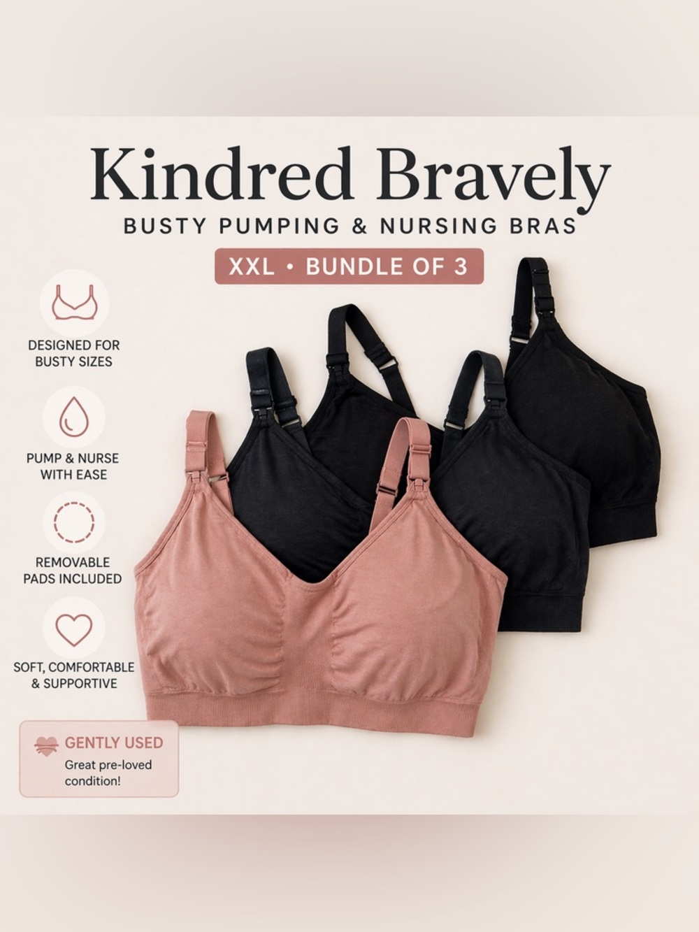 Kindred Bravely Pumping & Nursing Bra Bundle - Black & Twilight (XXL, 3-Pack)